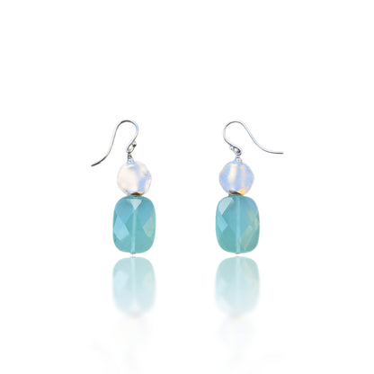 Harmony Earrings with Green Chalcedony and Pure Silver Carving Bead