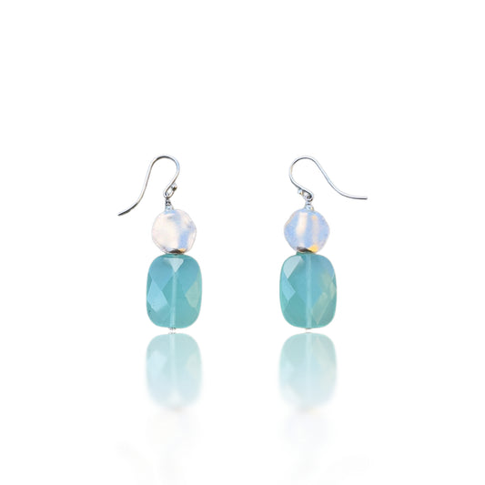Harmony Earrings with Green Chalcedony and Pure Silver Carving Bead