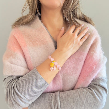 Grace & Joy Bracelet – Rose Quartz Heart & Citrine Carved Beads