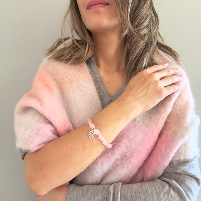 Grace & Love Bracelet – Rose & Silver Leaf Charm