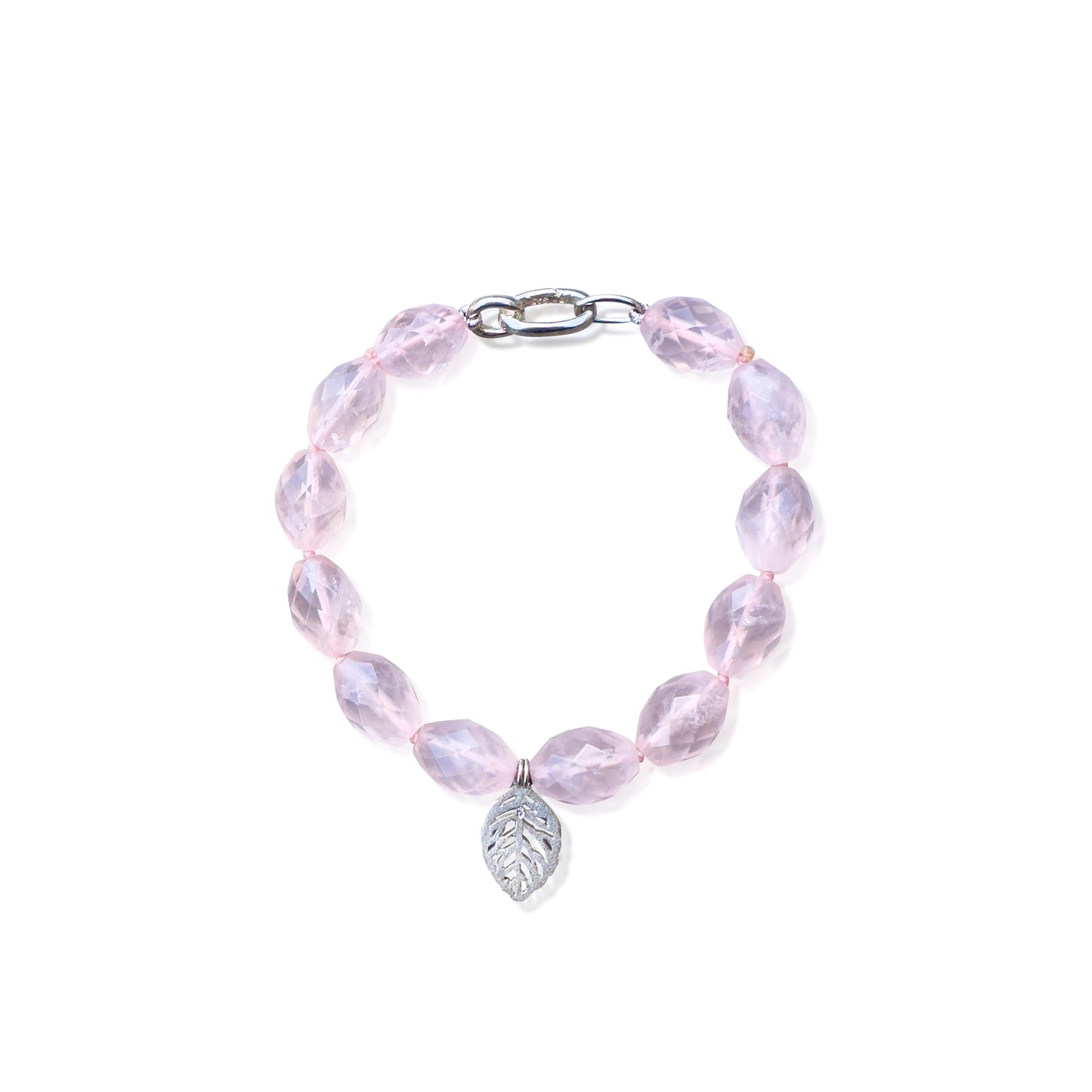 Grace & Love Bracelet – Rose & Silver Leaf Charm