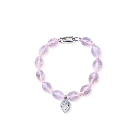 Grace & Love Bracelet – Rose & Silver Leaf Charm