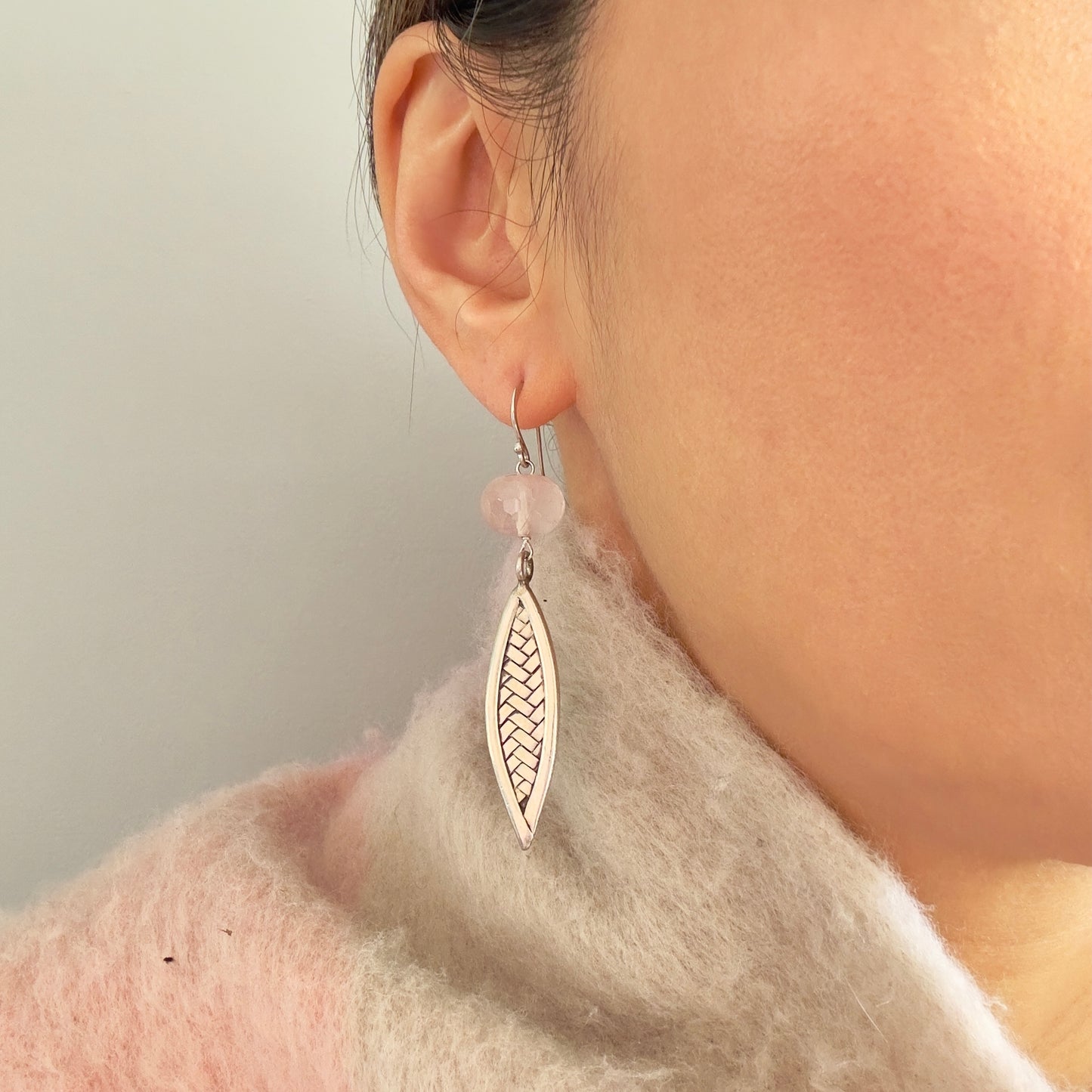 Grace & Quiet Strength Earrings – Pure Silver Braid Bead & Rose Quartz