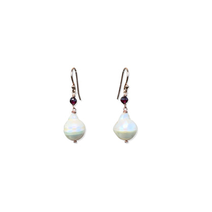 Grace & Vitality Earrings – Freshwater Pearl & Garnet in Rose Gold
