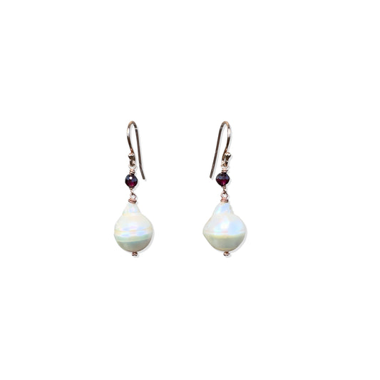 Grace & Vitality Earrings – Freshwater Pearl & Garnet in Rose Gold