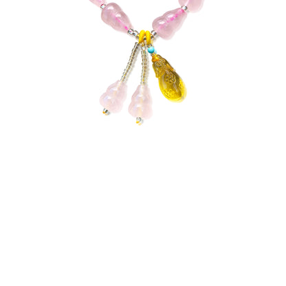 Grace & Warmth Bracelet – Rose Quartz Gourd & Citrine Carved Beads