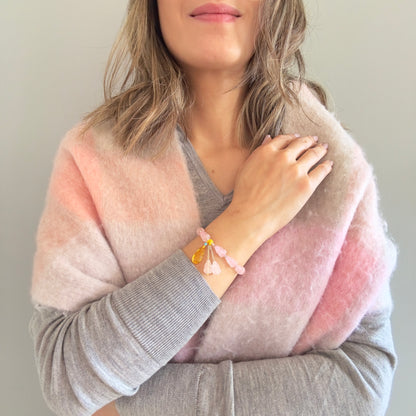 Grace & Warmth Bracelet – Rose Quartz Gourd & Citrine Carved Beads