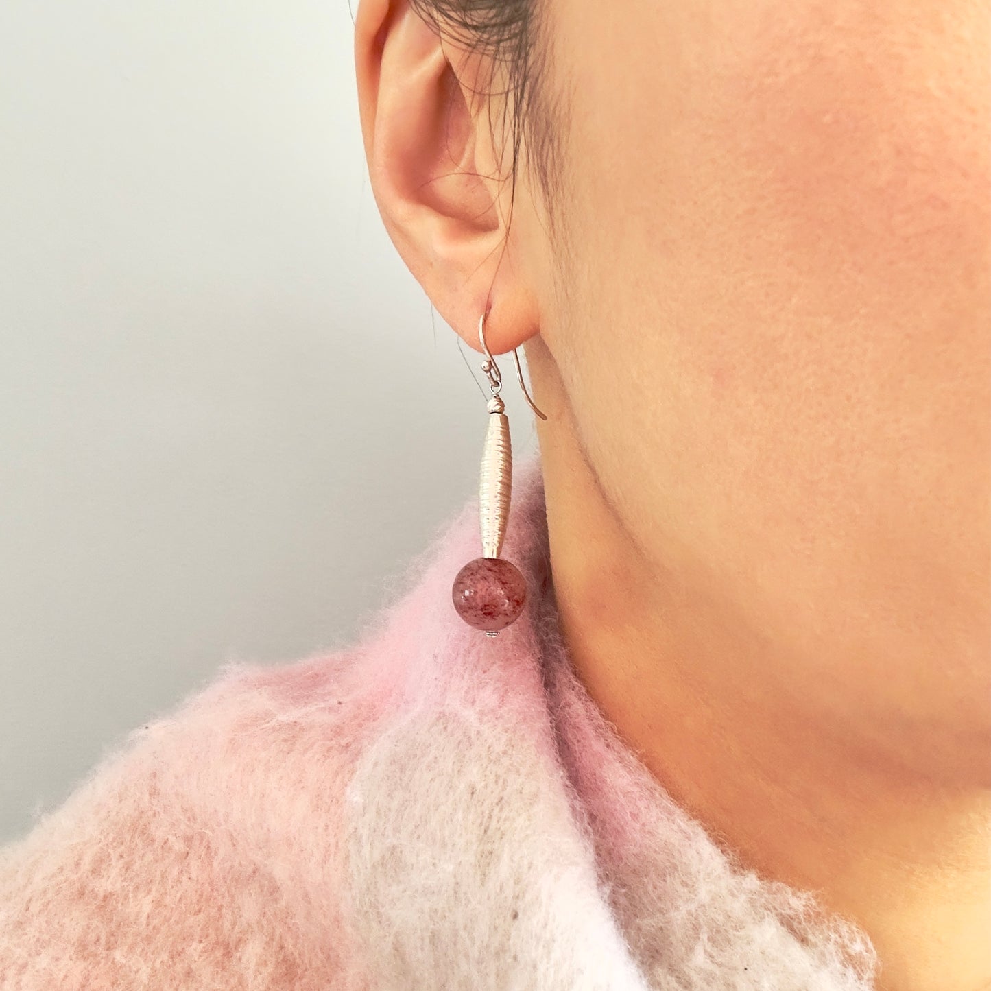 Grace & Sweet Joy Earrings – Strawberry Quartz Drops & Pure Silver Bead