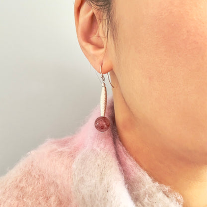 Grace & Sweet Joy Earrings – Strawberry Quartz Drops & Pure Silver Bead