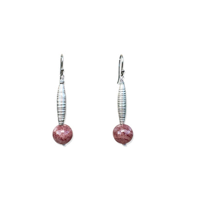 Grace & Sweet Joy Earrings – Strawberry Quartz Drops & Pure Silver Bead