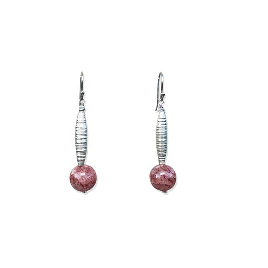 Grace & Sweet Joy Earrings – Strawberry Quartz Drops & Pure Silver Bead