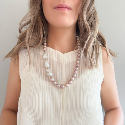Inner Peace Necklace with Baroque and Pink Pearl