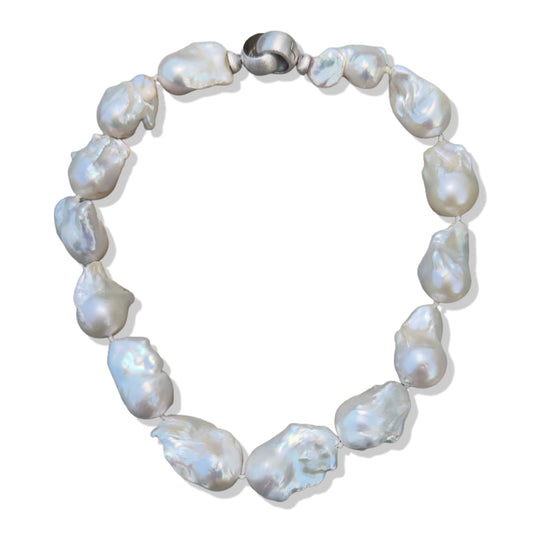 Inner Peace White Baroque Pearl Necklace (June Birthday Stone)