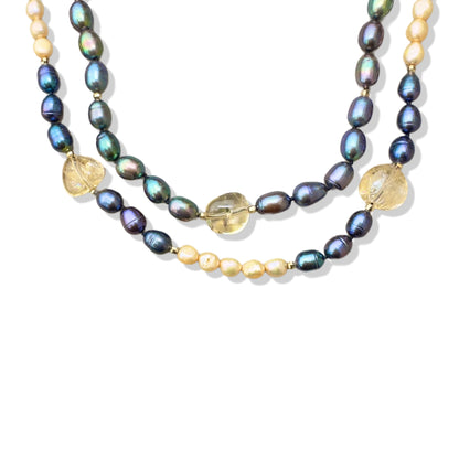 Inner Peace Double Strand Necklace with Pearl and Citrine