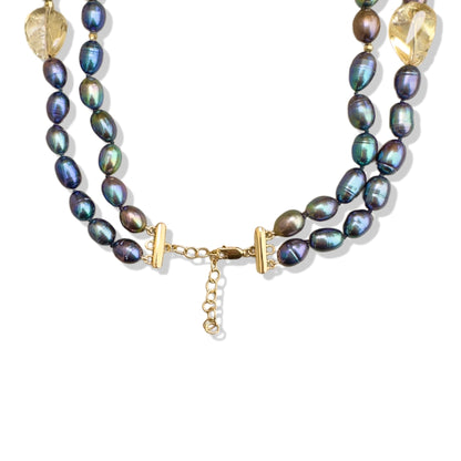 Inner Peace Double Strand Necklace with Pearl and Citrine