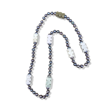 Inner Peace Necklace with Peacock Pearl and Burma Jade Carving Bead