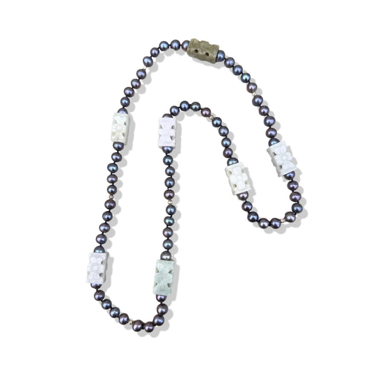 Inner Peace Necklace with Peacock Pearl and Burma Jade Carving Bead