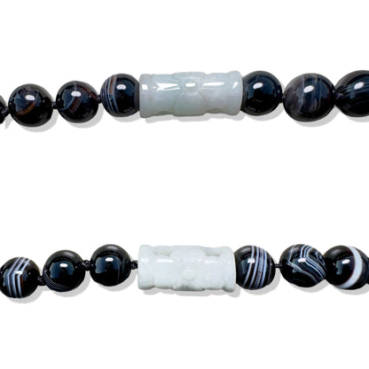 Protection Necklace with Lace Agate and Green Burma Jade Carving