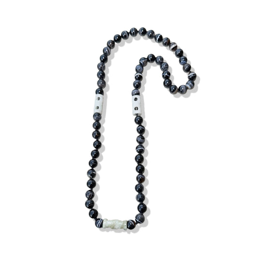 Protection Necklace with Lace Agate and Green Burma Jade Carving