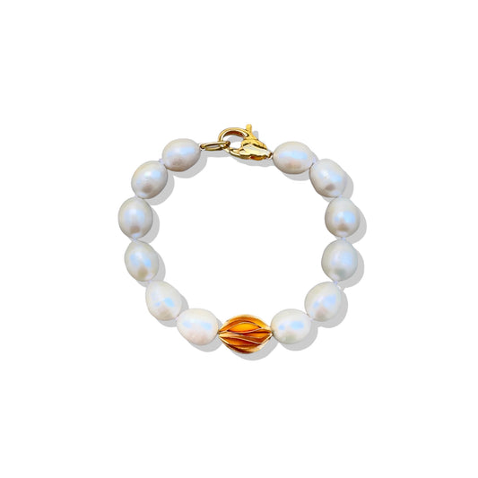 Inner Peace Bracelet with Freshwater Pearl and Gold Fill Bead