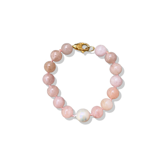 Inner Peace Bracelet with White Freshwater Pearl and Morganite