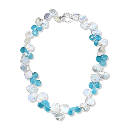 Inner Peace Necklace with Keshi Pearl and Blue Chalcedony