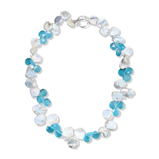 Inner Peace Necklace with Keshi Pearl and Blue Chalcedony