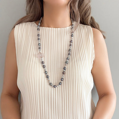 Inner Peace Necklace with Freshwater Pearl and Rose Quartz Gourd Carving