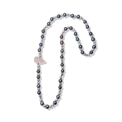 Inner Peace Necklace with Freshwater Pearl and Rose Quartz Gourd Carving