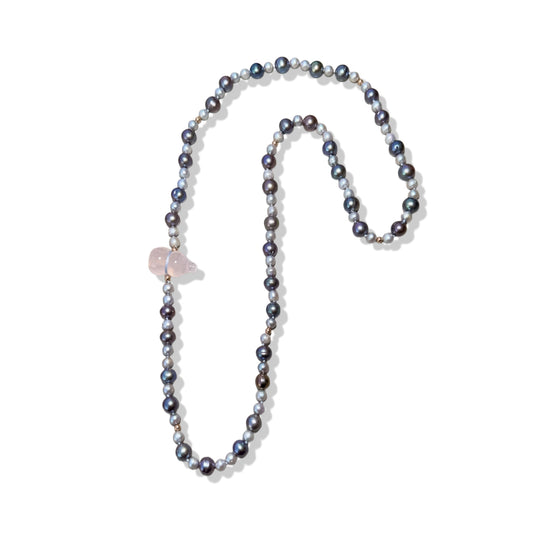 Inner Peace Necklace with Freshwater Pearl and Rose Quartz Gourd Carving