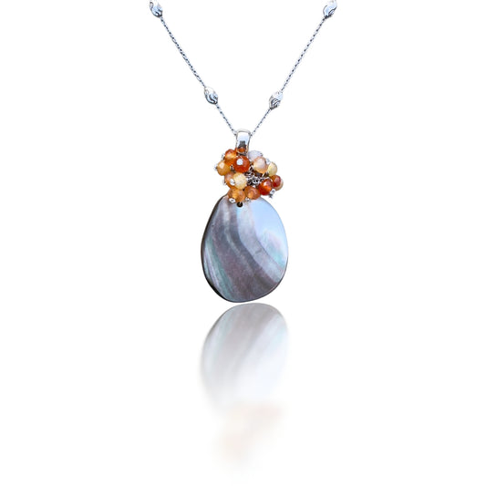 Inner Peace Cluster Pendant with Mother of Pearl and Carnelian