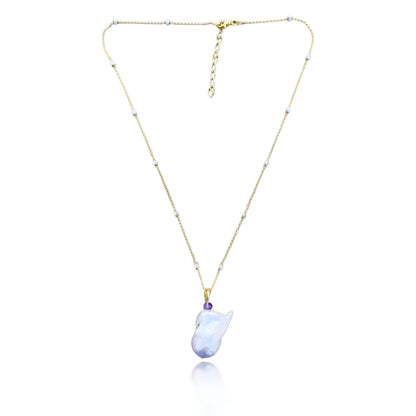 Inner Peace Pendant with White Baroque Pearl and Amethyst