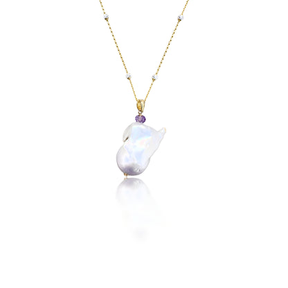 Inner Peace Pendant with White Baroque Pearl and Amethyst