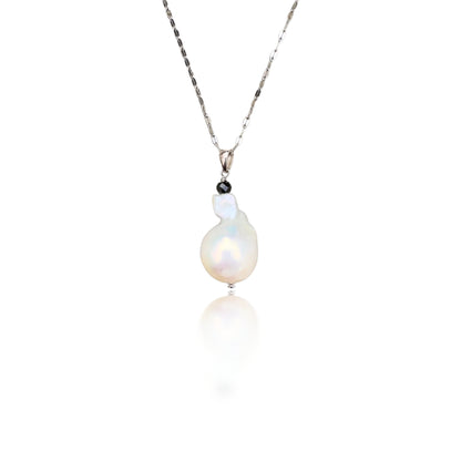 Inner Peace Pendant with White Baroque Pearls and Black Spinel