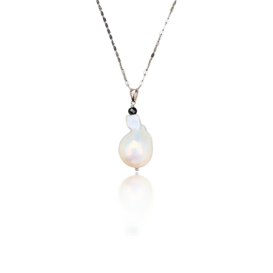 Inner Peace Pendant with White Baroque Pearls and Black Spinel