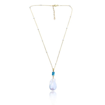 Inner Peace Pendant with White Baroque Pearl and Blue Topaz