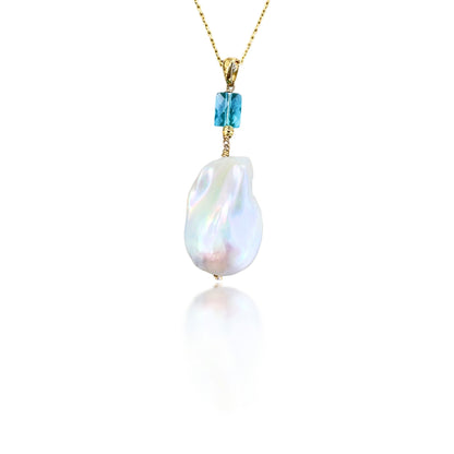 Inner Peace Pendant with White Baroque Pearl and Blue Topaz