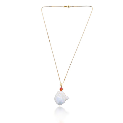 Inner Peace Pendant with White Baroque Pearl and Carnelian
