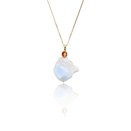 Inner Peace Pendant with White Baroque Pearl and Carnelian