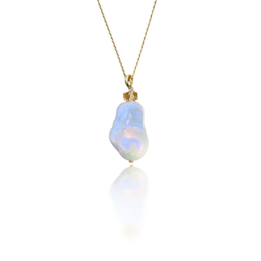 Inner Peace Pendant with White Baroque Pearl, Citrine and Gold