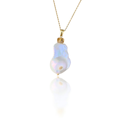 Inner Peace Pendant with White Baroque Pearl, Citrine and Gold
