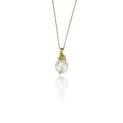 Inner Peace Pendant with White Baroque Pearl and Gold