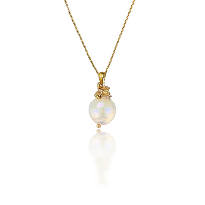 Inner Peace Pendant with White Baroque Pearl and Gold
