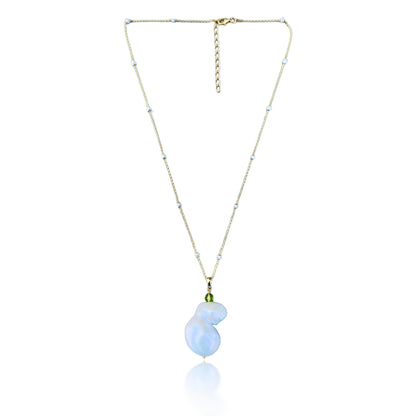 Inner Peace Pendant with White Baroque Pearl and Peridot