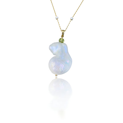 Inner Peace Pendant with White Baroque Pearl and Peridot
