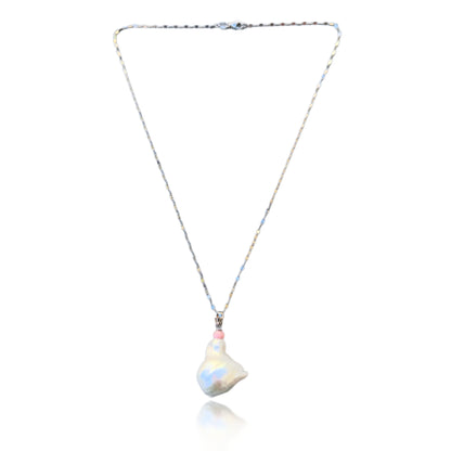 Inner Peace Pendant with White Baroque Pearl and Pink Opal