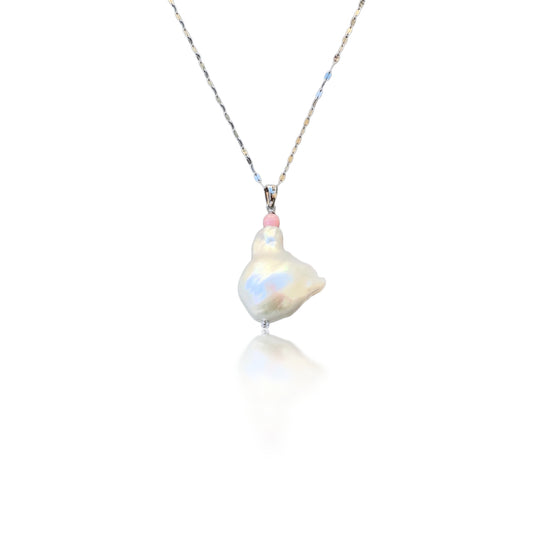 Inner Peace Pendant with White Baroque Pearl and Pink Opal
