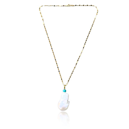 Inner Peace Pendant with White Baroque Pearl and Turquoise