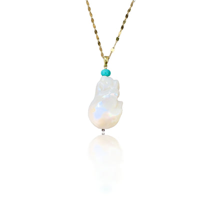 Inner Peace Pendant with White Baroque Pearl and Turquoise