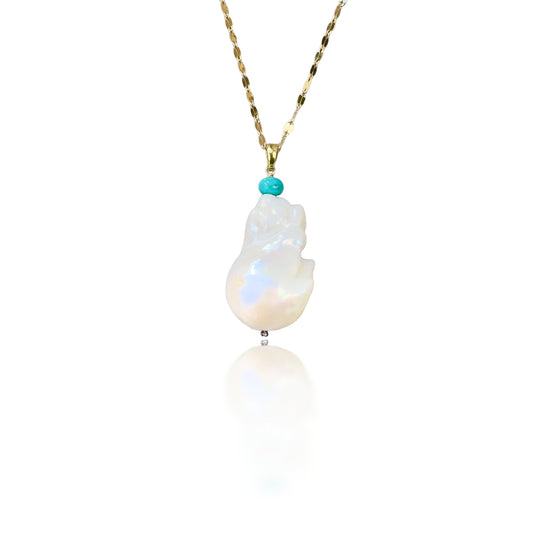 Inner Peace Pendant with White Baroque Pearl and Turquoise